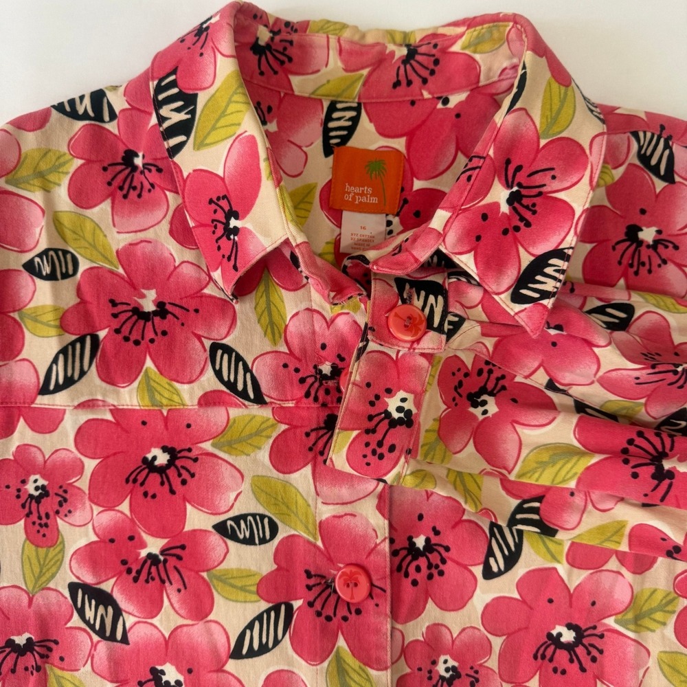 Hearts of Palm Women's Floral Print Button Up Jacket Size 16‎ Pink